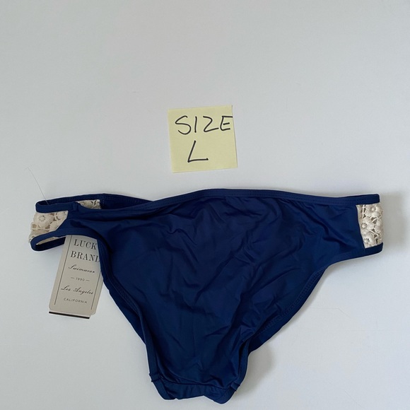 Lucky Brand bikini bottoms hipster navy blue crochet white swimsuit bathing, L - Picture 4 of 11